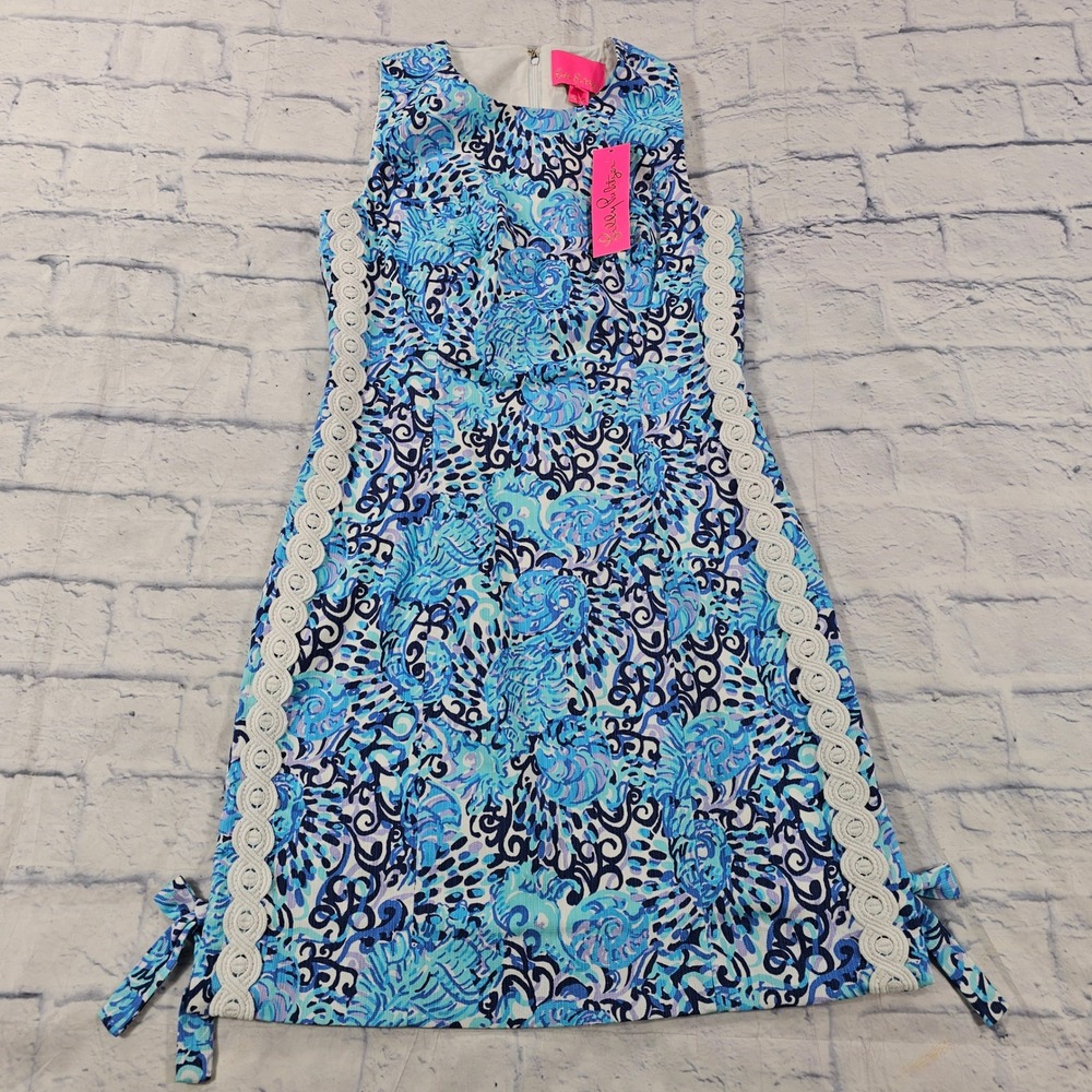 Lilly Pulitzer Mila Stretch Shift Women 0 Blue Light Aqua Spritz Lace Bow Dress